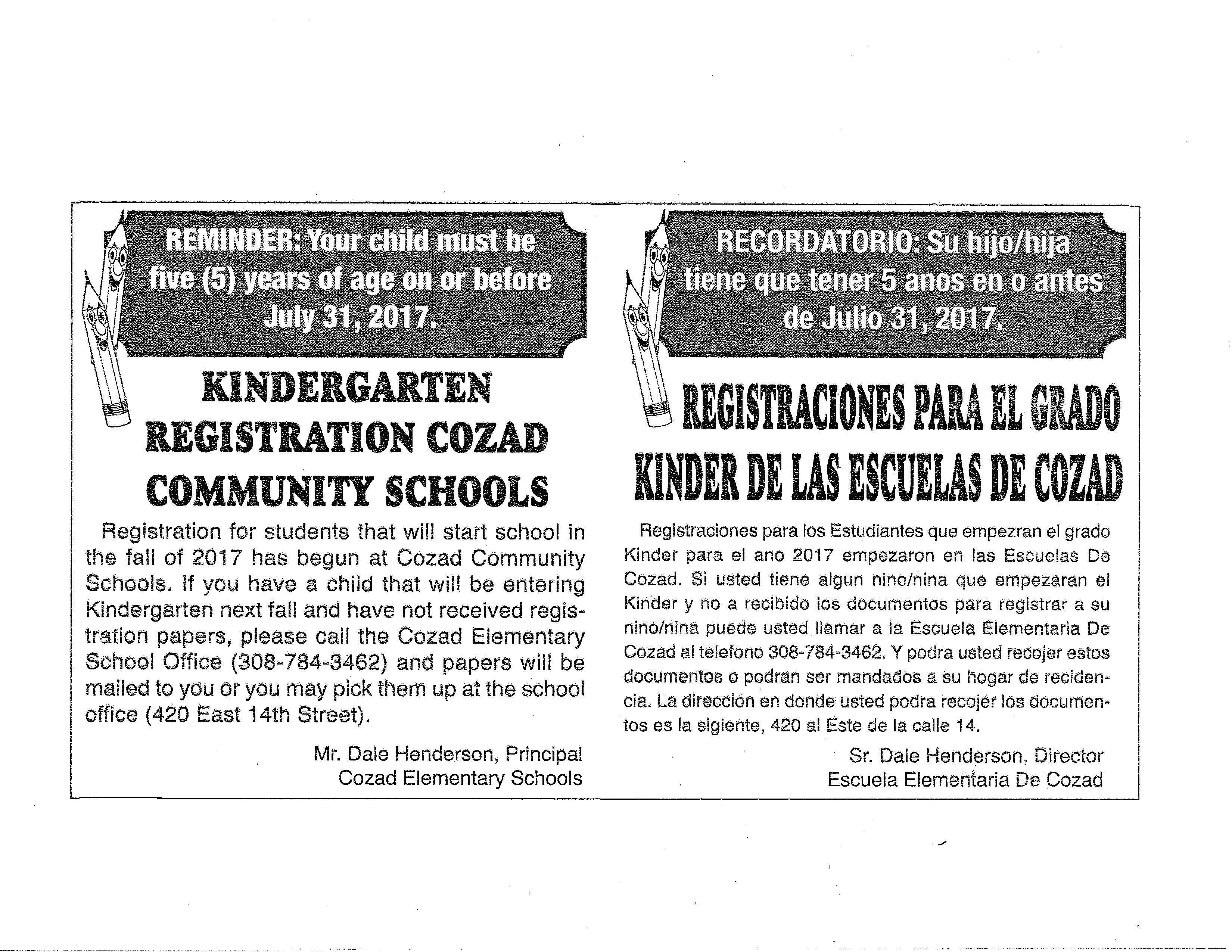 Kindergarten Registration 2017
